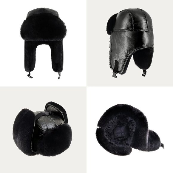 Unisex Metallic Black Stylish Cozy Cold Weather Headwear Warm Winter Trapper Hat main image 7